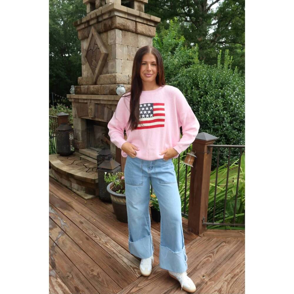 Le Lis Pink Crewneck Sweater with Flag Graphic
